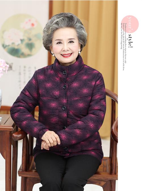 70岁老人奶奶立领棉服装妈妈装纯棉衣服加厚-羊毛